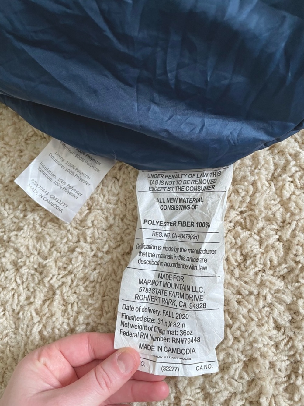 Marmot Trestles 15 Regular Length Sleeping Bag Lightweight Packable Backpacking - Picture 3 of 15